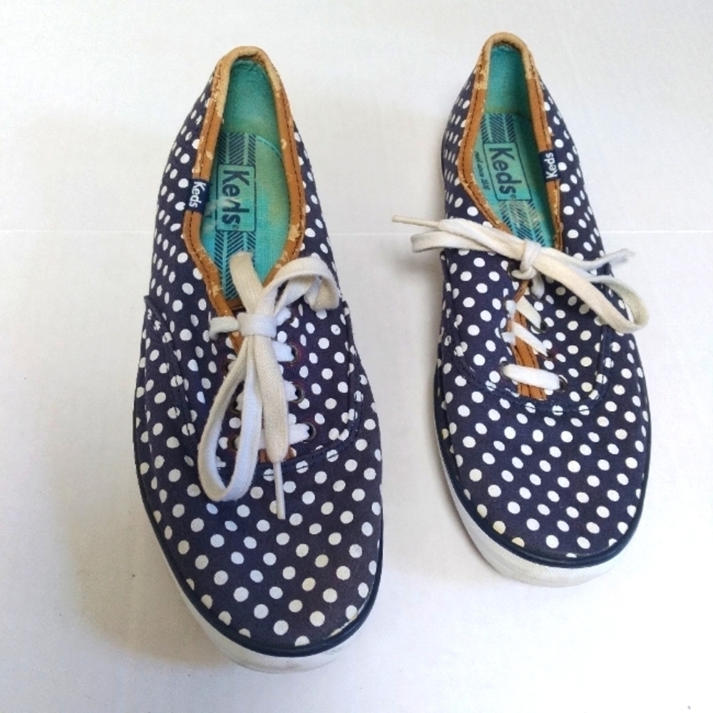 Keds Blue and White Polka Dot Canvas Low Top Sneakers Size 8